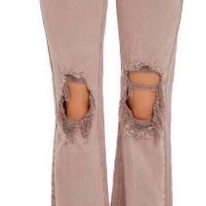 Trendy Distressed Tan Cropped Risen Jeans